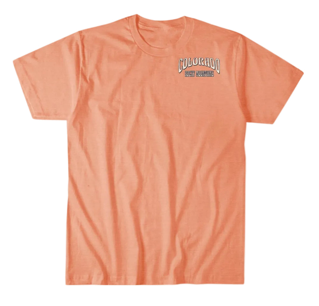 Peach-colored t-shirt with 'Colorado' text on a white background